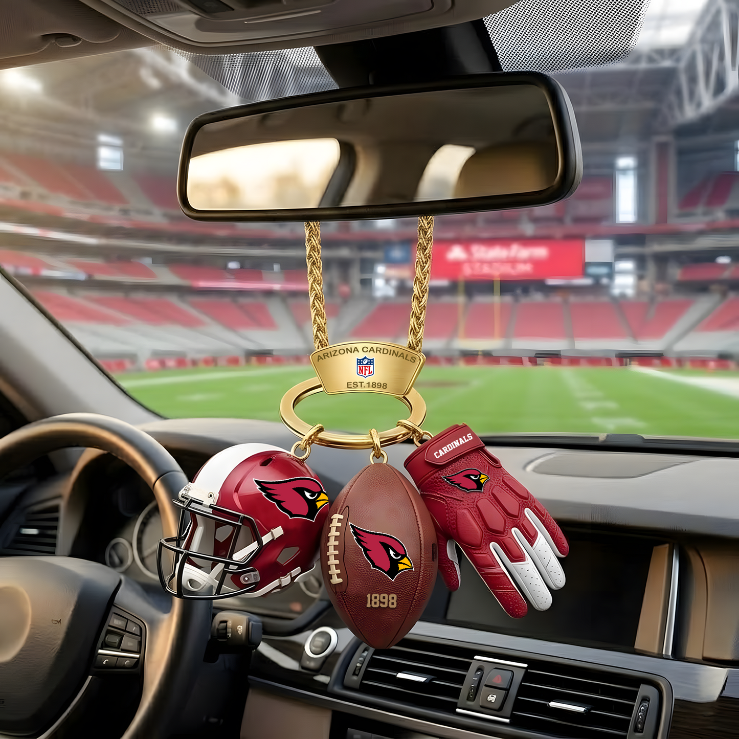 ARI X NFL Helmet and Football Car Ornament NAK NHT