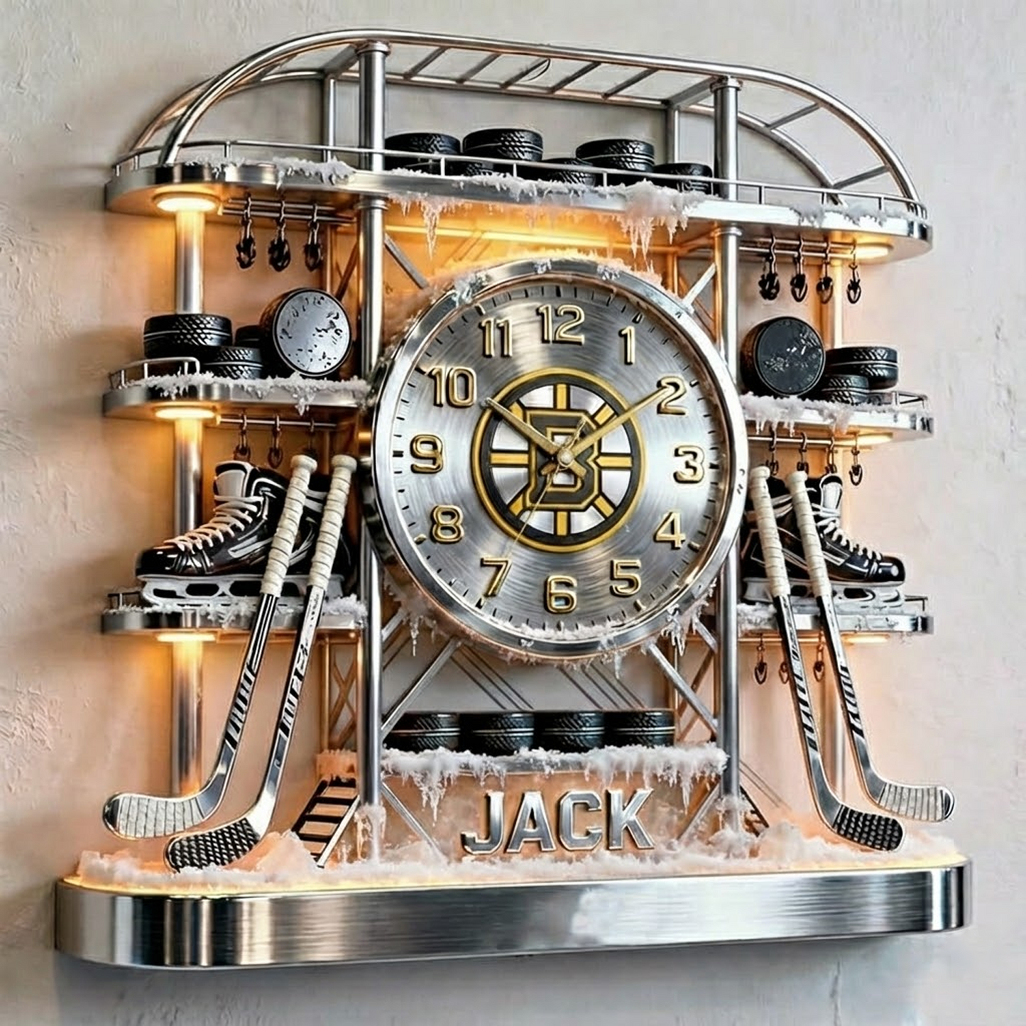 BOS X Personalized ice hockey arena tower themed clock NAK NHT