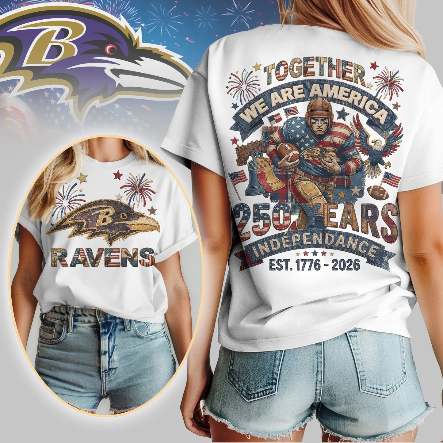 BR Premium NFL 250th Anniversary Of America Patchwork Women Shirt DDT CTND