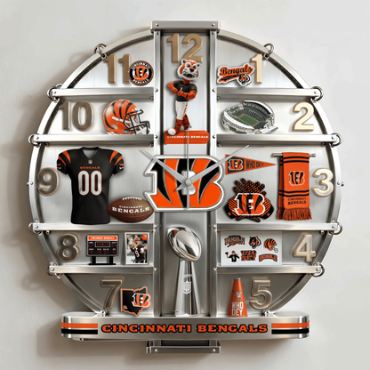 CIN x NFL Home Decorative 3D Visual Effect Acrylic Wall Clock NAK CTKT