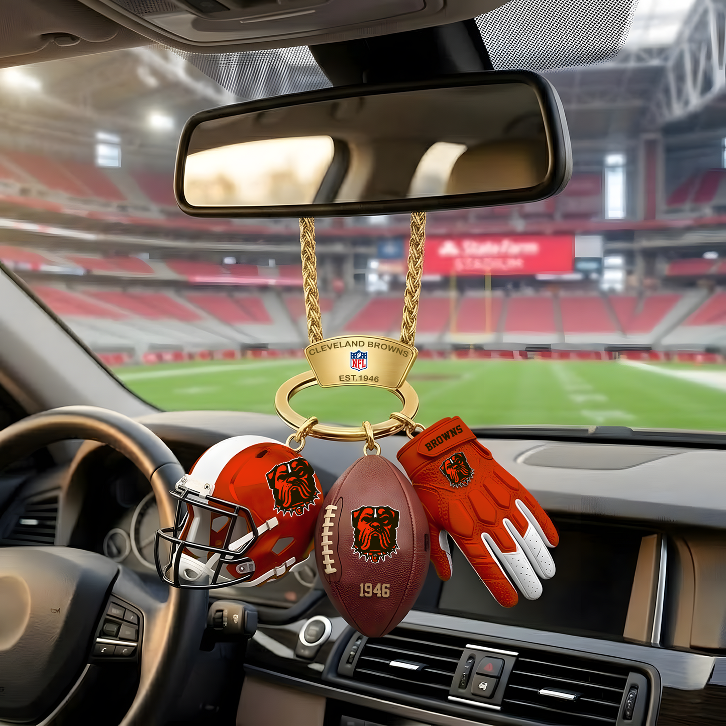 CLE X NFL Helmet and Football Car Ornament NAK NHT