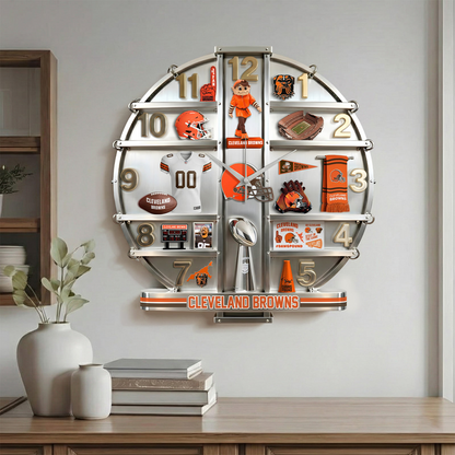 CLE x NFL Home Decorative 3D Visual Effect Acrylic Wall Clock NAK CTKT