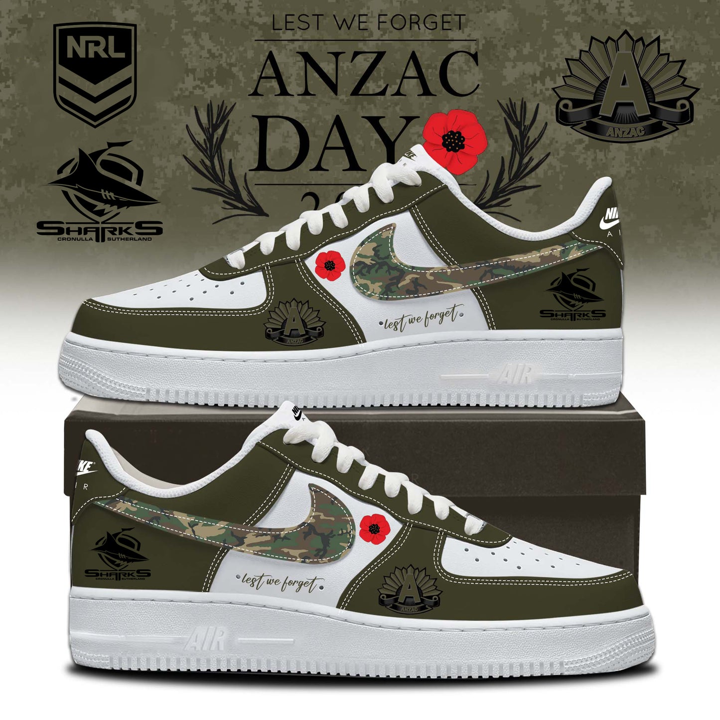 CSS x NRL Anniversary Anzac Day AF1 Sneakers DDT TTTZ