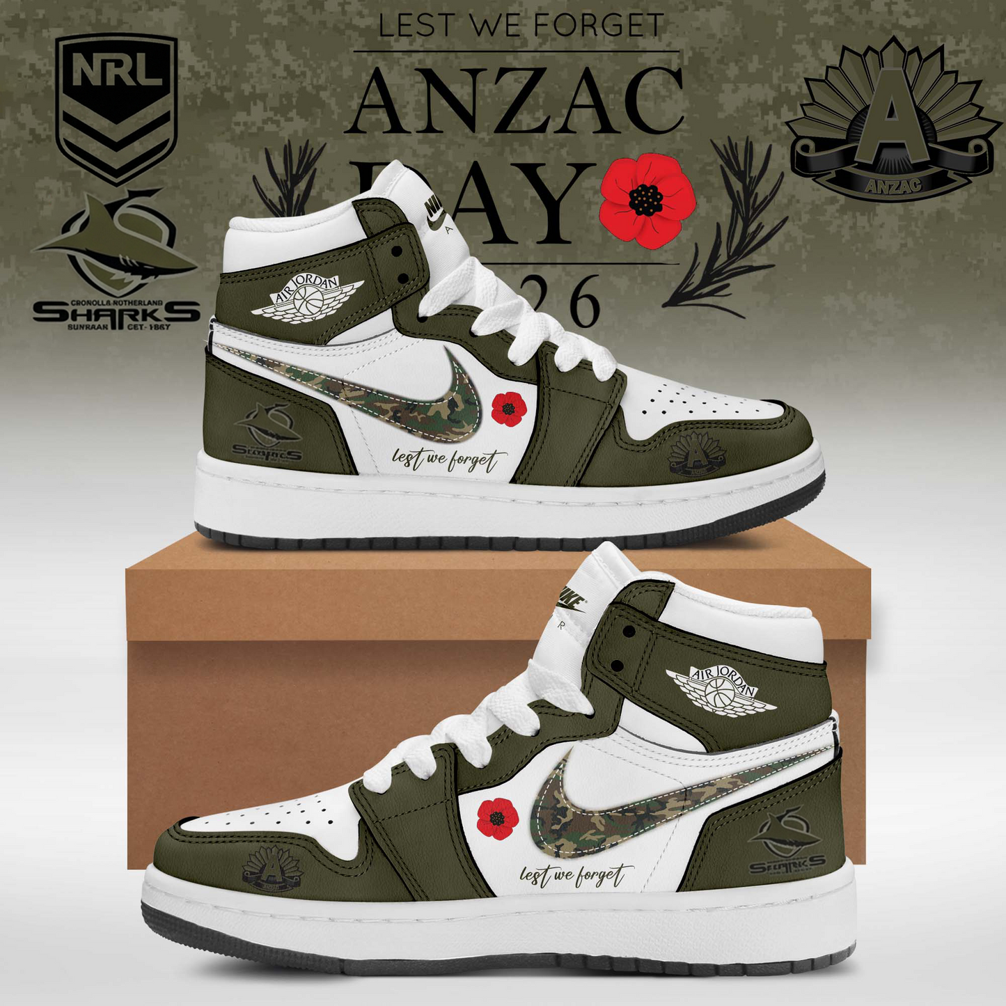CSS x NRL Anniversary Anzac Day Air Jordan Sneakers DDT LBN