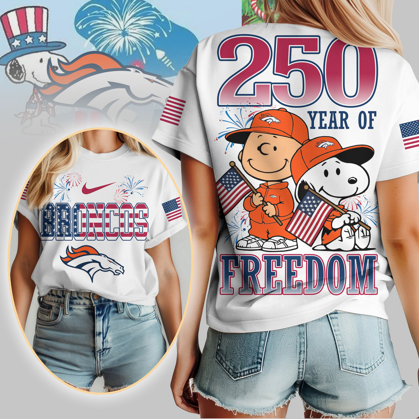 DB Premium NFL Peanuts 250 Years Of Freedom 3D Shirt DDT NTL
