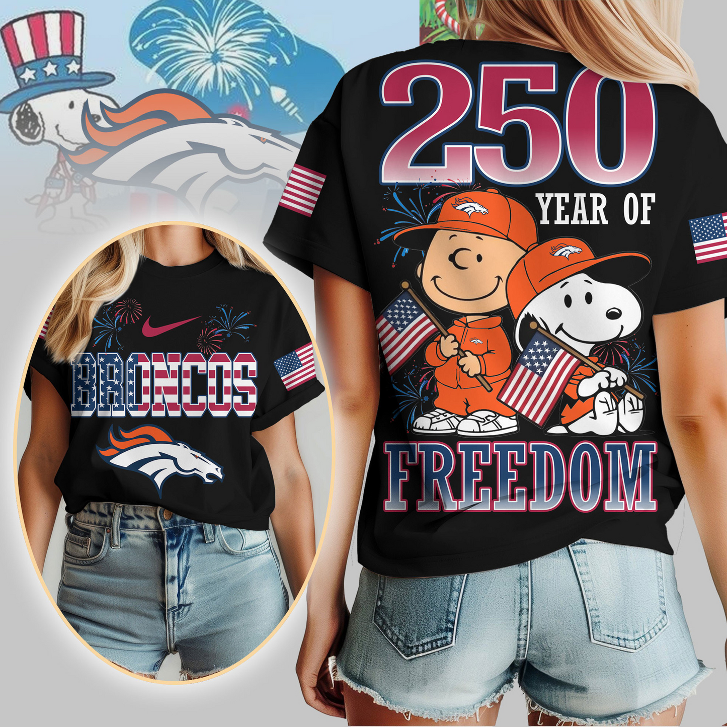 DB Premium NFL Peanuts 250 Years Of Freedom 3D Shirt DDT NTL