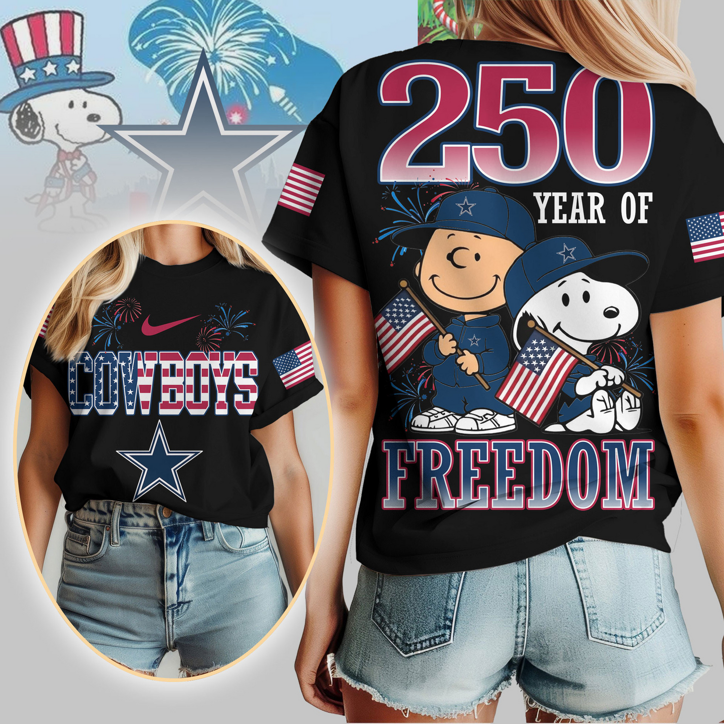 DC Premium NFL Peanuts 250 Years Of Freedom 3D Shirt DDT NTL