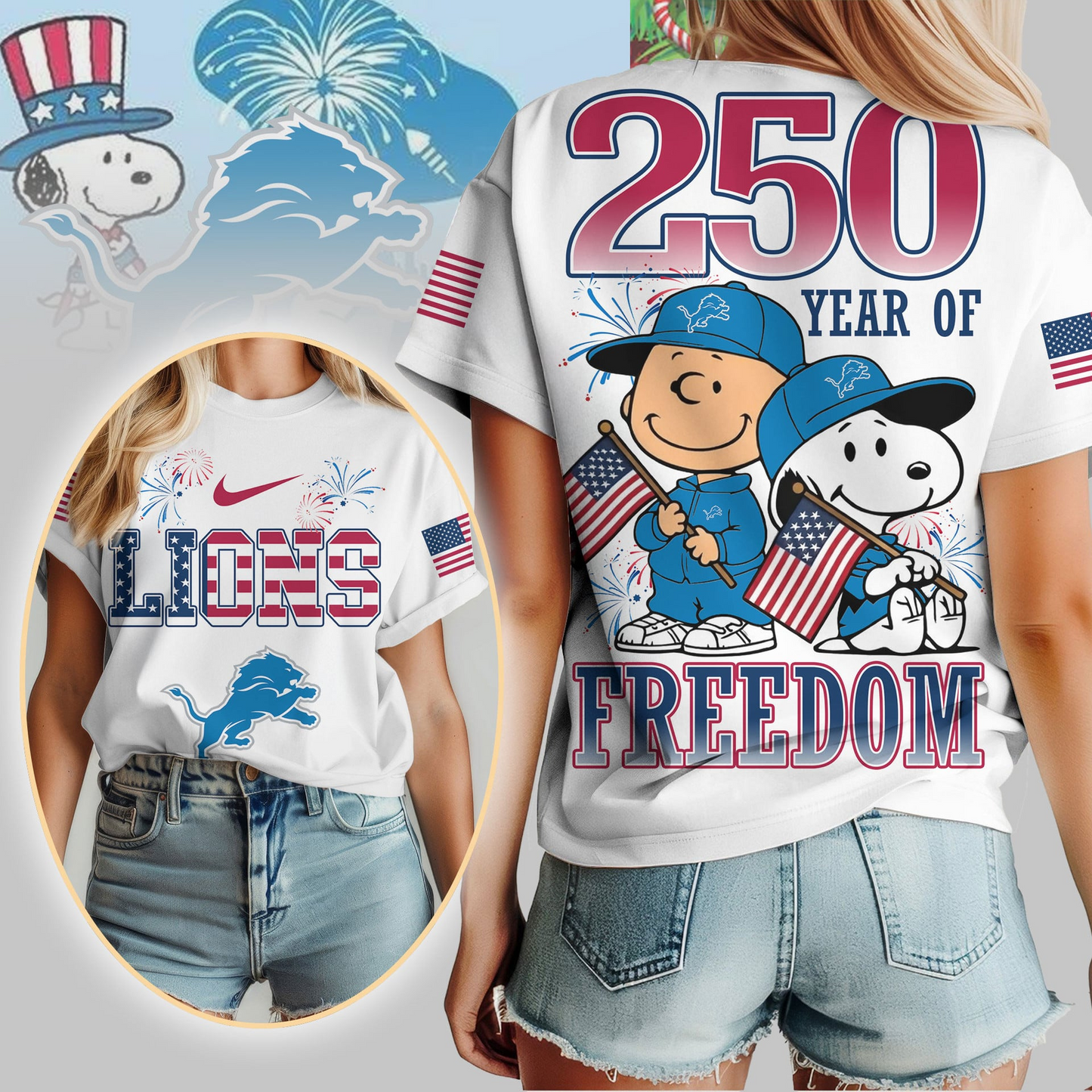 DL Premium NFL Peanuts 250 Years Of Freedom 3D Shirt DDT NTL