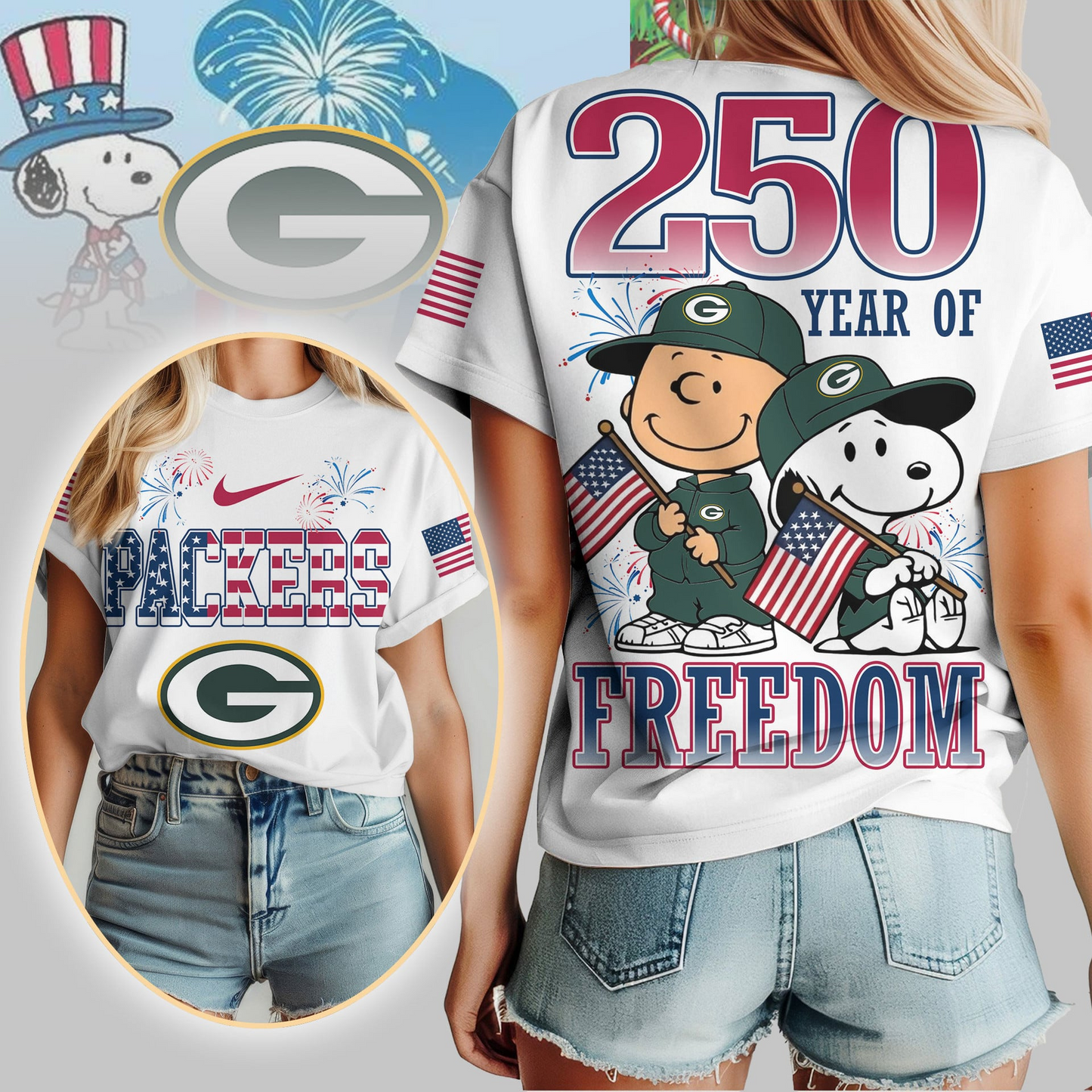 GBP Premium NFL Peanuts 250 Years Of Freedom 3D Shirt DDT NTL