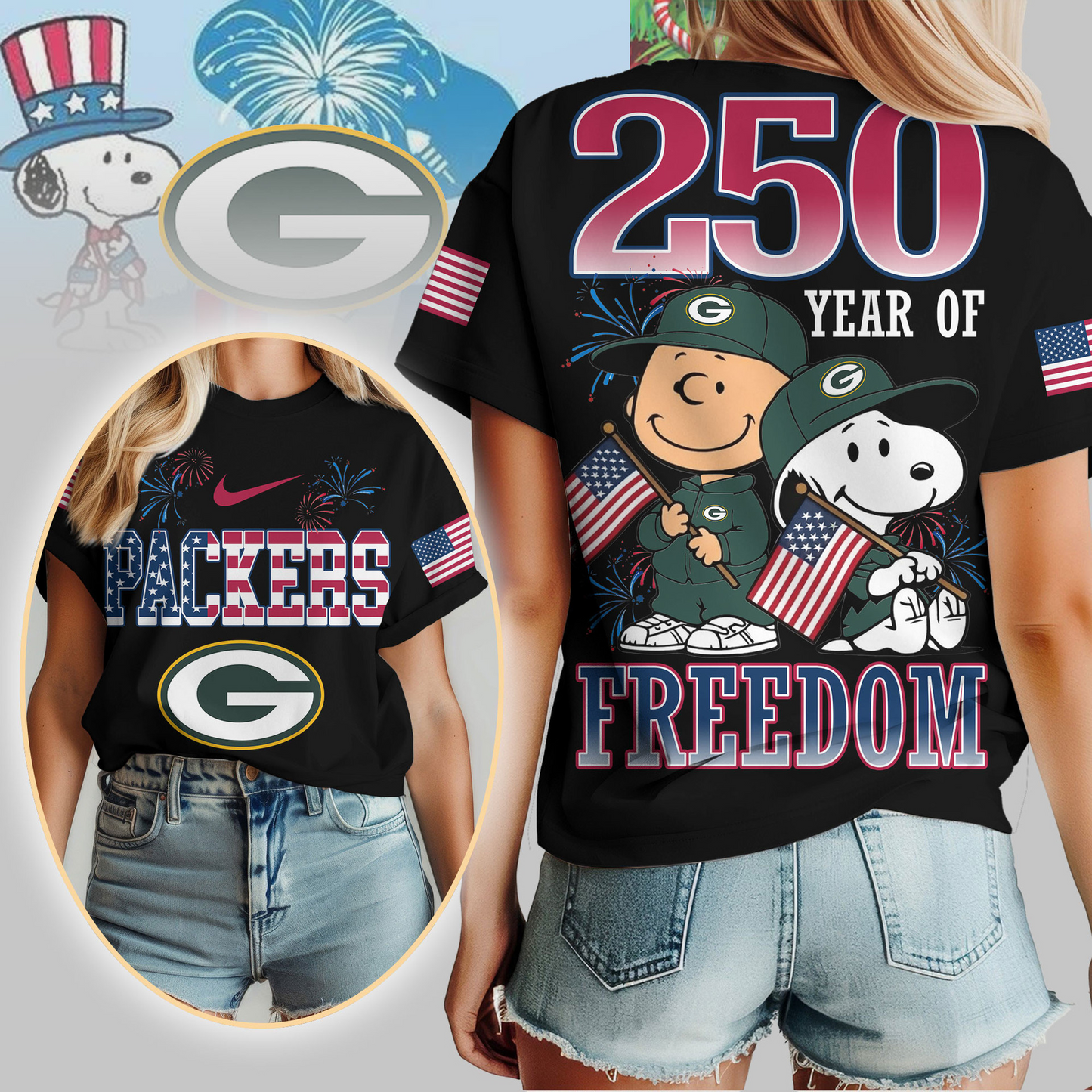 GBP Premium NFL Peanuts 250 Years Of Freedom 3D Shirt DDT NTL