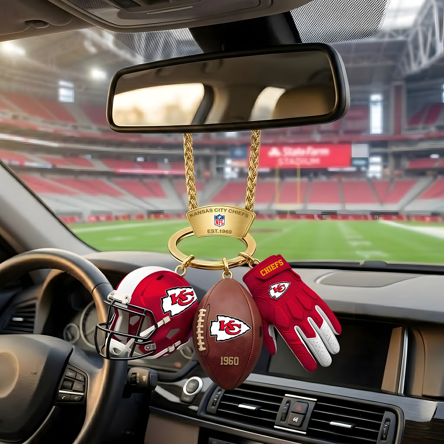 KC X NFL Helmet and Football Car Ornament NAK NHT