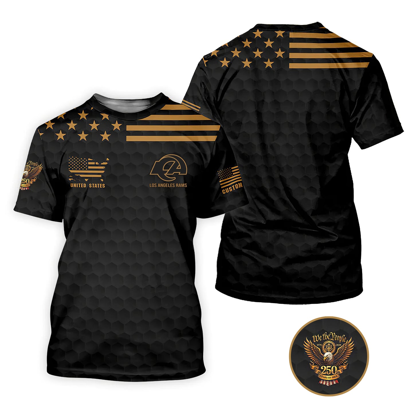 LAR x NFL We The People 250 Years Pattern Black Golf Shirt DDT TTTZ