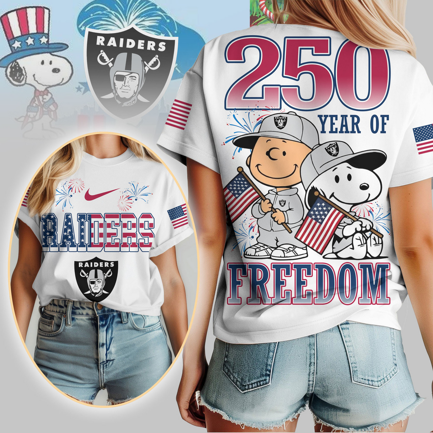LVR Premium NFL Peanuts 250 Years Of Freedom 3D Shirt DDT NTL