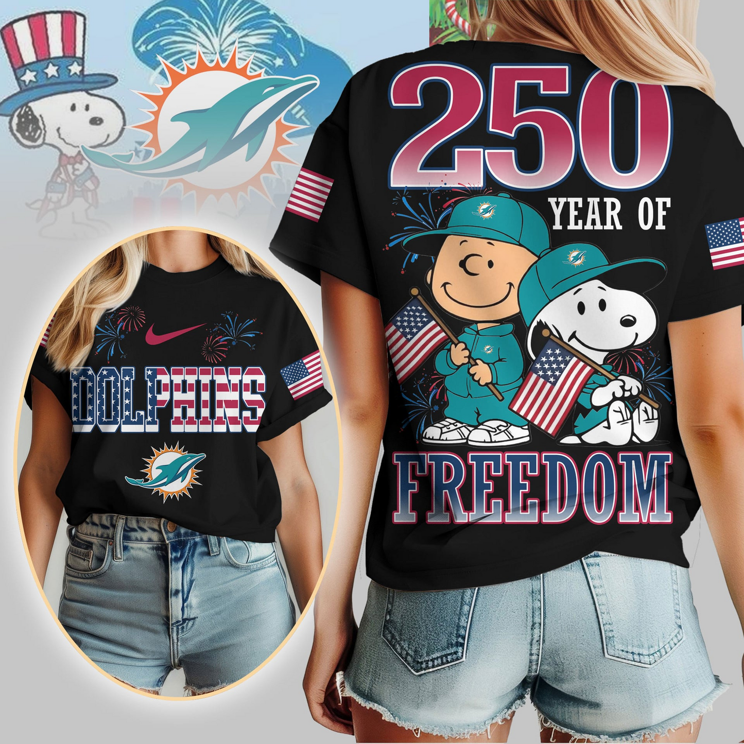 MD Premium NFL Peanuts 250 Years Of Freedom 3D Shirt DDT NTL