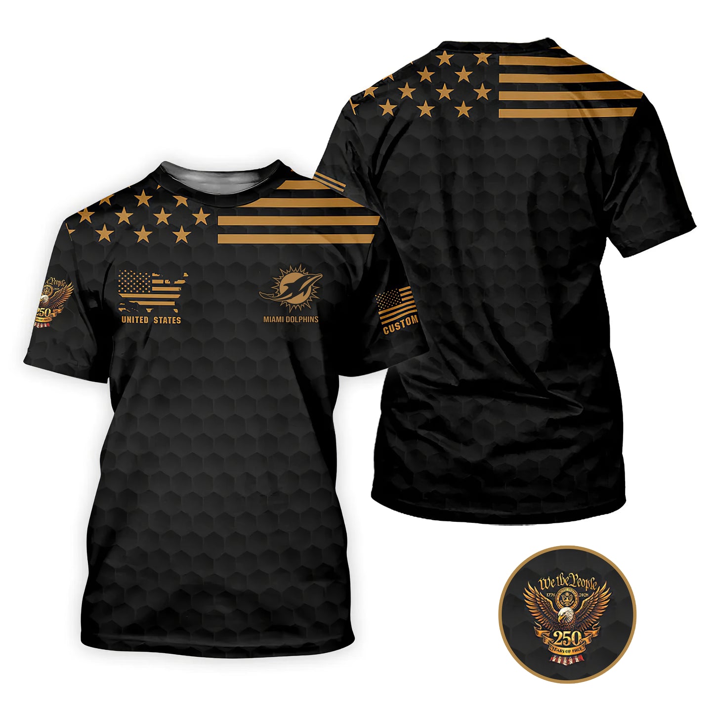 MD x NFL We The People 250 Years Pattern Black Golf Shirt DDT TTTZ