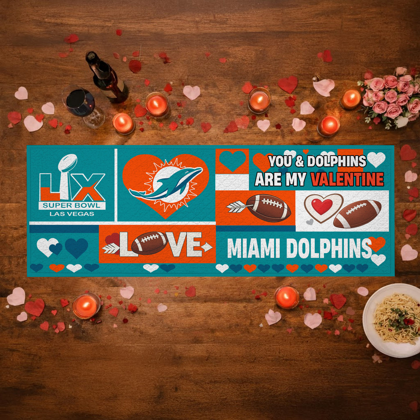 MIA X NFL Premium Super Bowl-themed tablecloth, quilted and embroidered, perfect for Valentine's Day NAK NHT