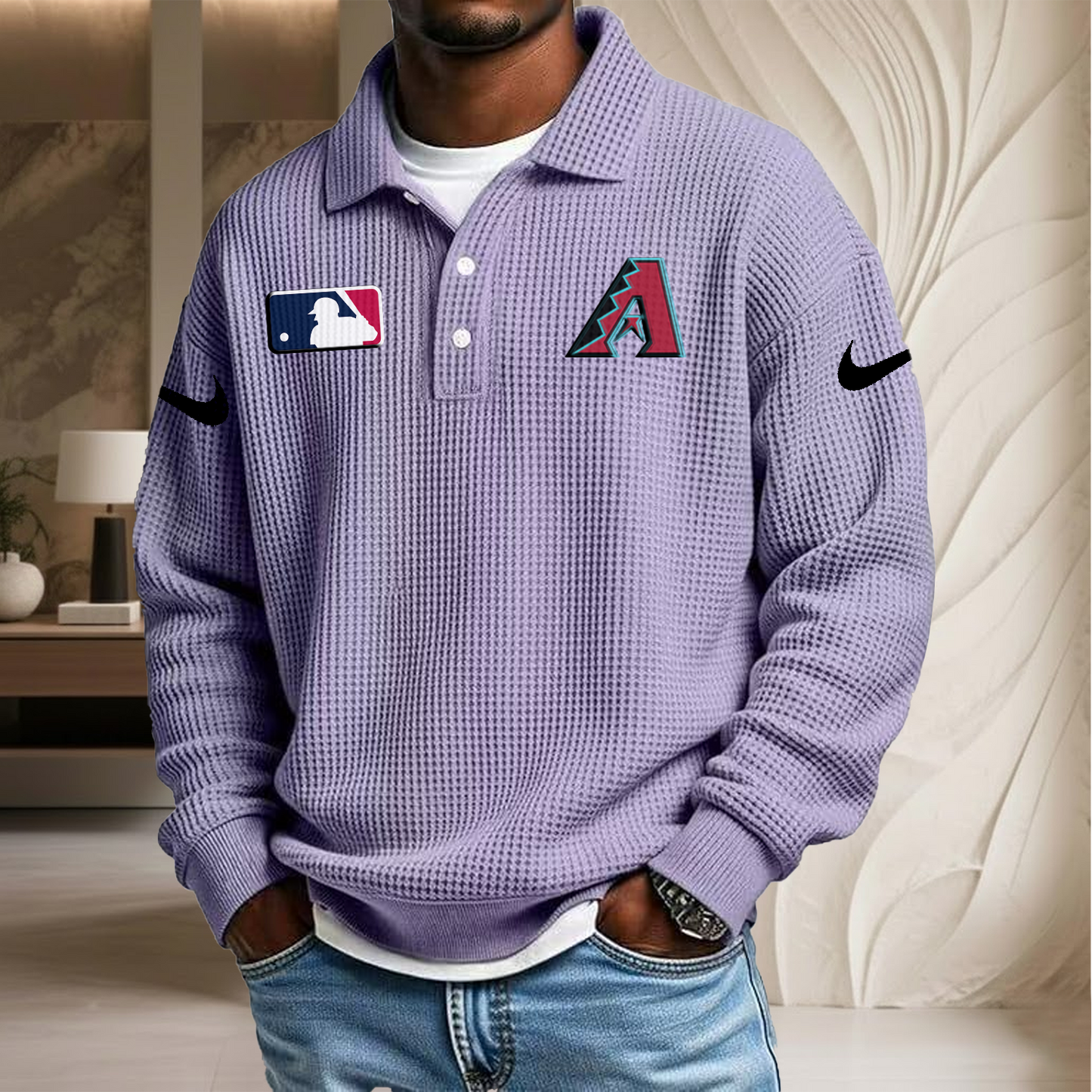 MLB x ARI Waffle Three Button Lapel Polo HLP HLPHUONG