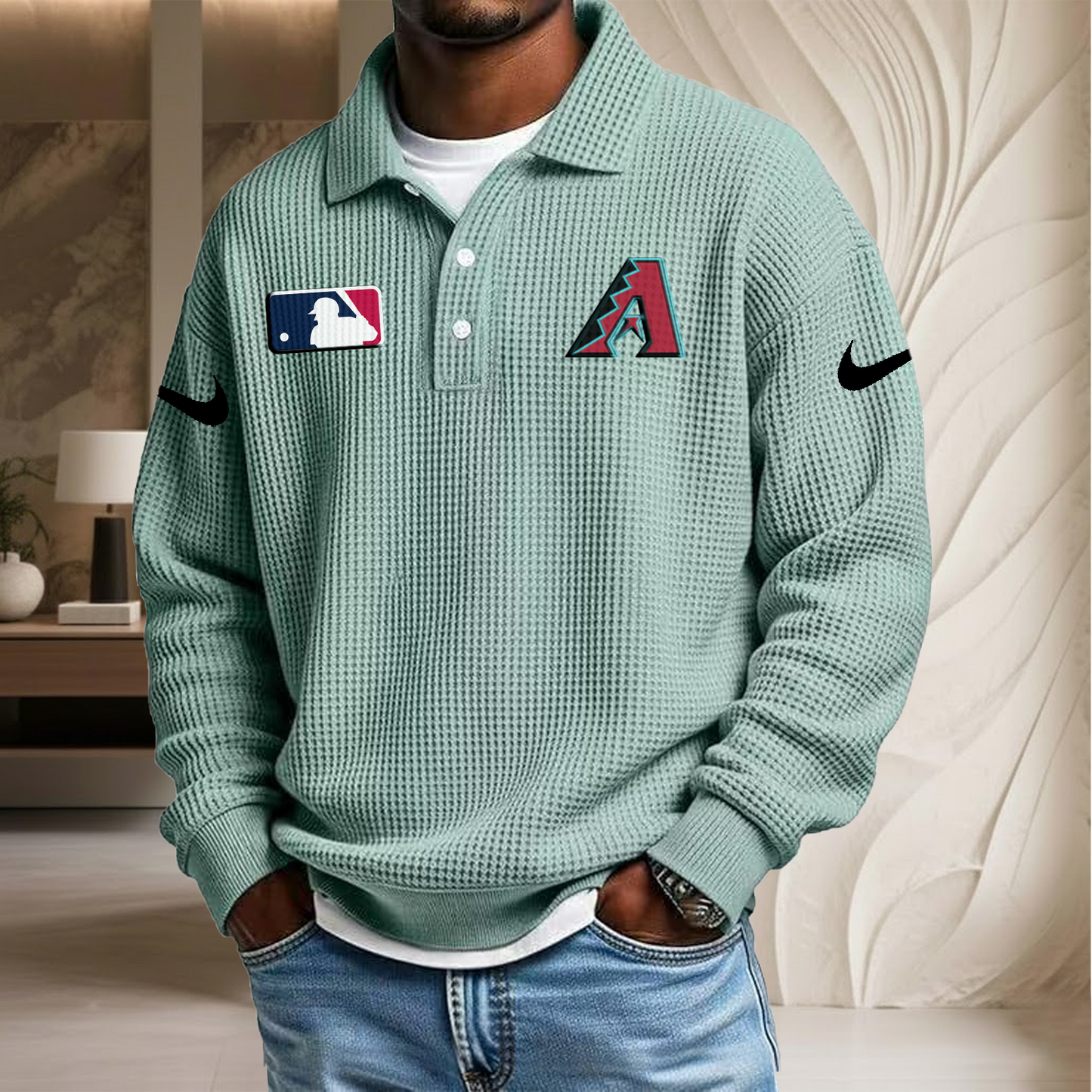 MLB x ARI Waffle Three Button Lapel Polo HLP HLPHUONG