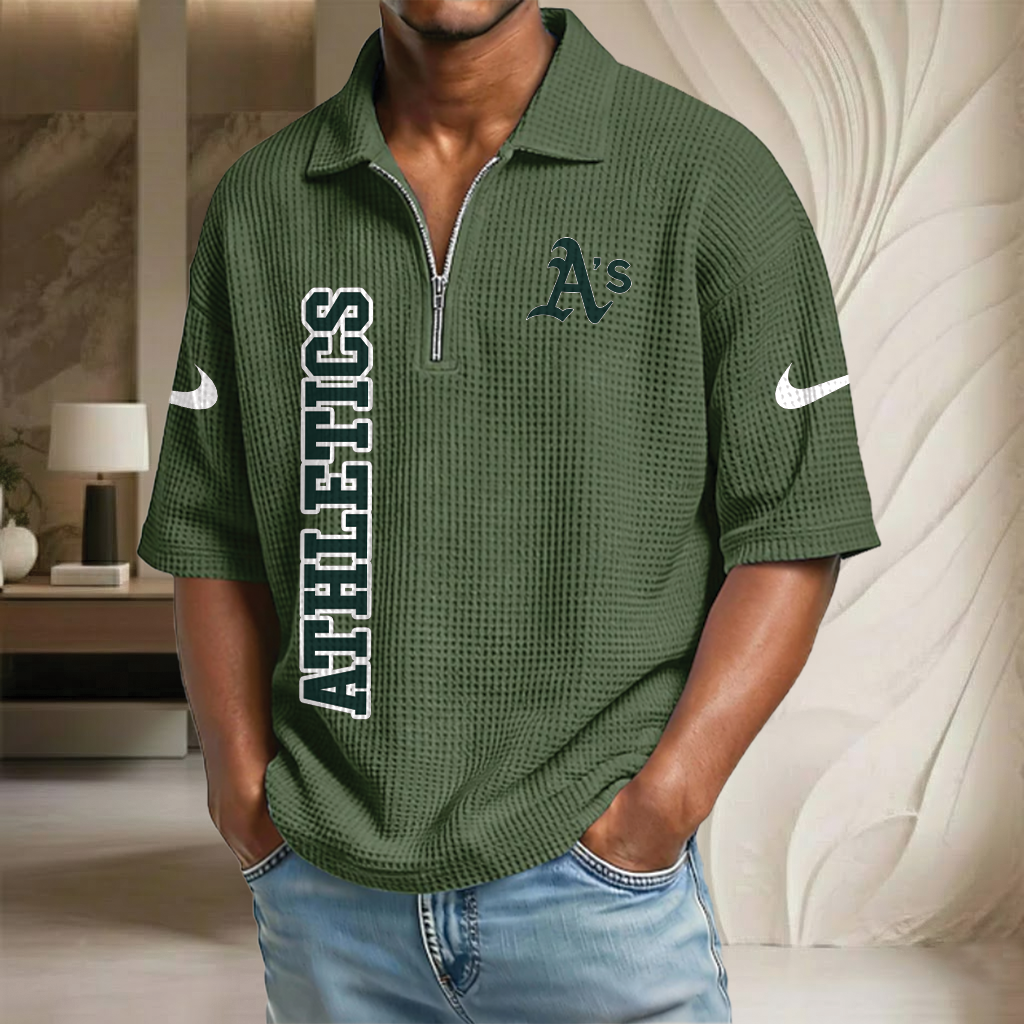 MLB x ATH Baseball Waffle Half-Zip Polo Shirt HLP HLPHUONG