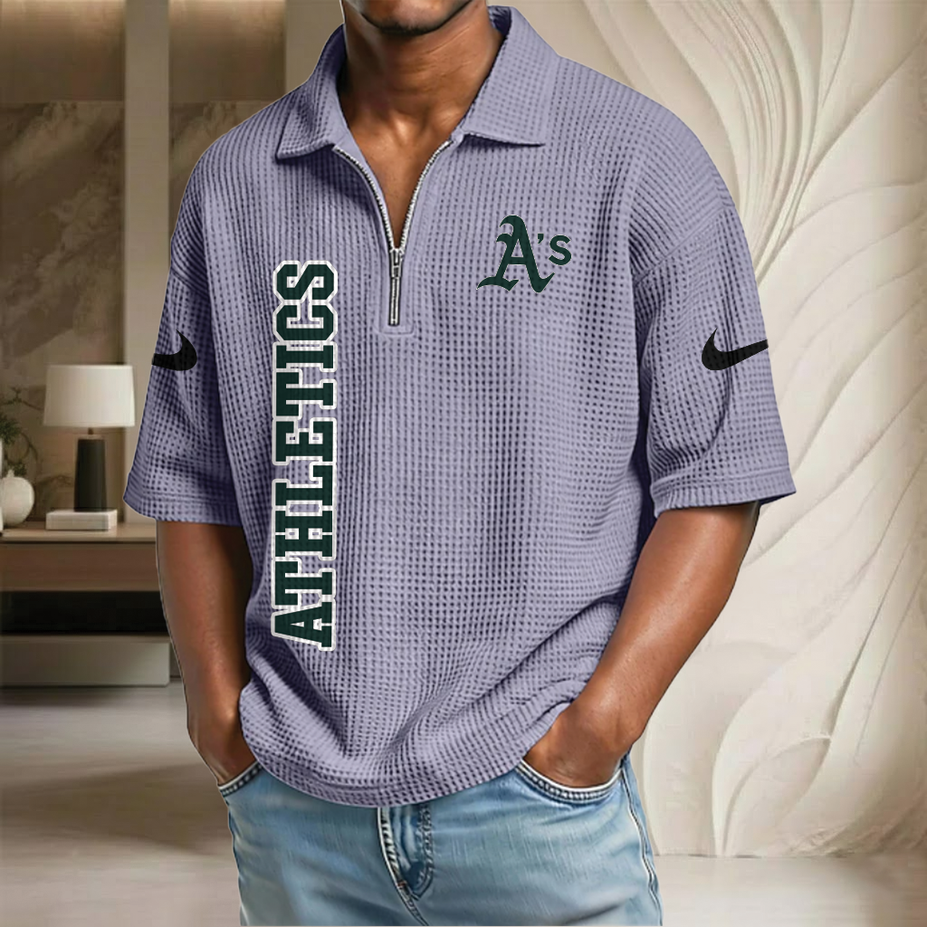 MLB x ATH Baseball Waffle Half-Zip Polo Shirt HLP HLPHUONG