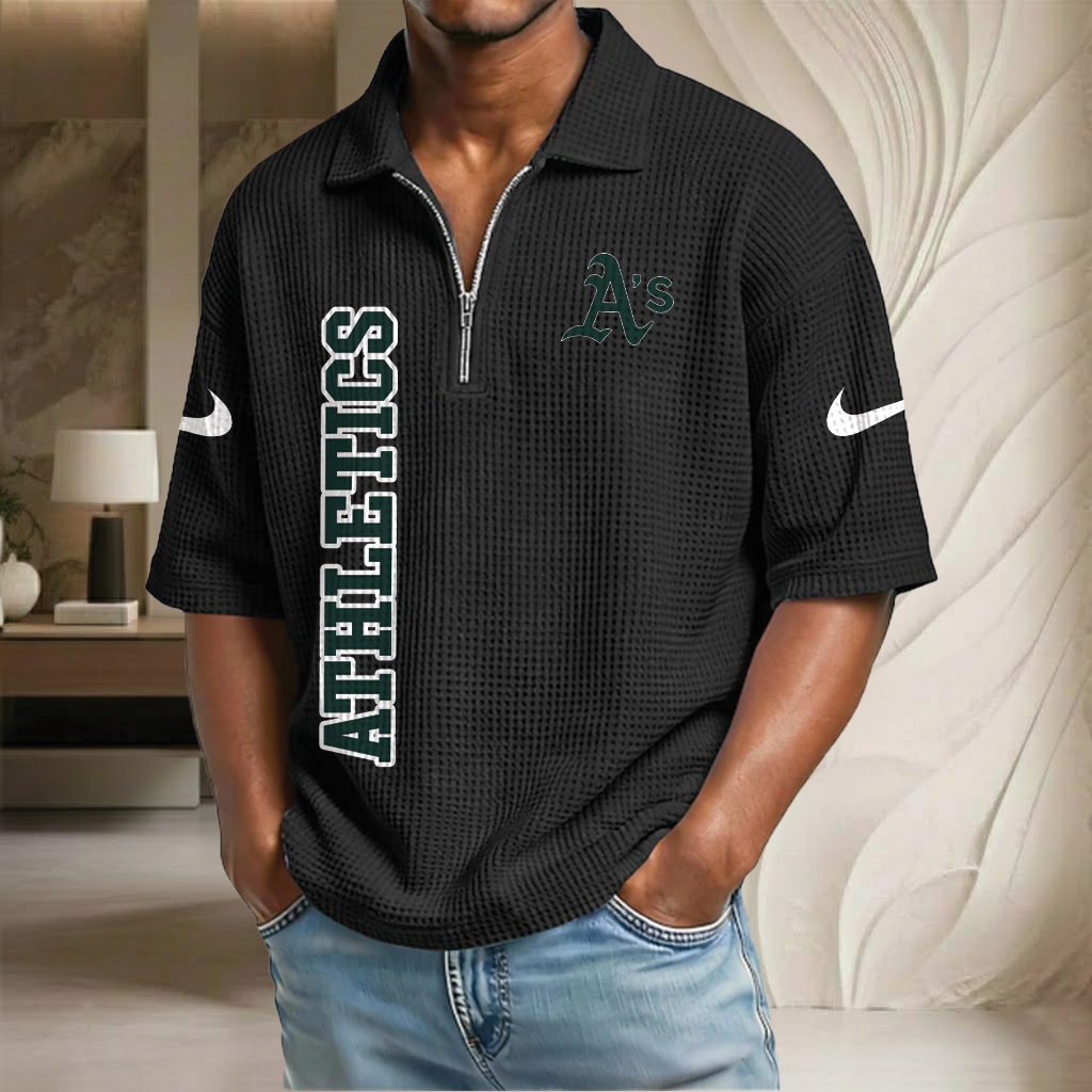 MLB x ATH Baseball Waffle Half-Zip Polo Shirt HLP HLPHUONG