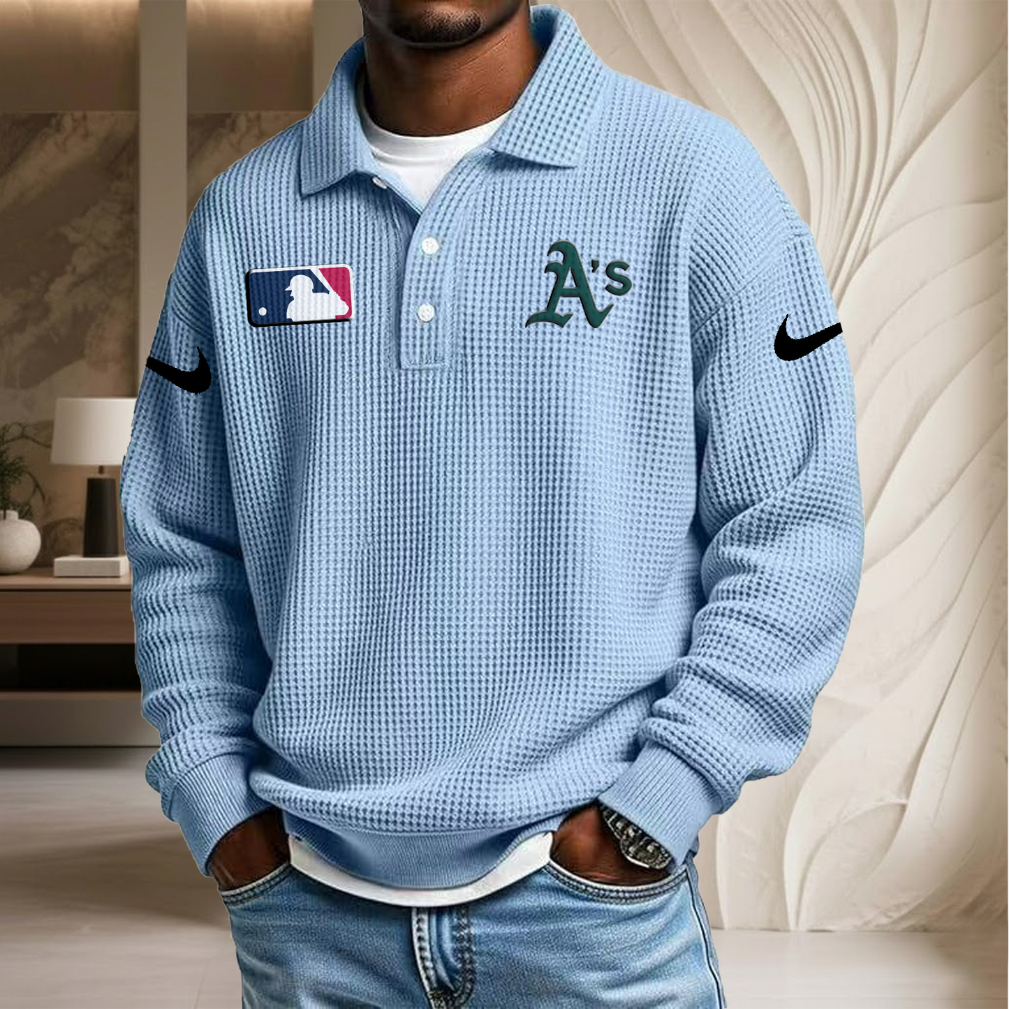 MLB x ATH Waffle Three Button Lapel Polo HLP HLPHUONG