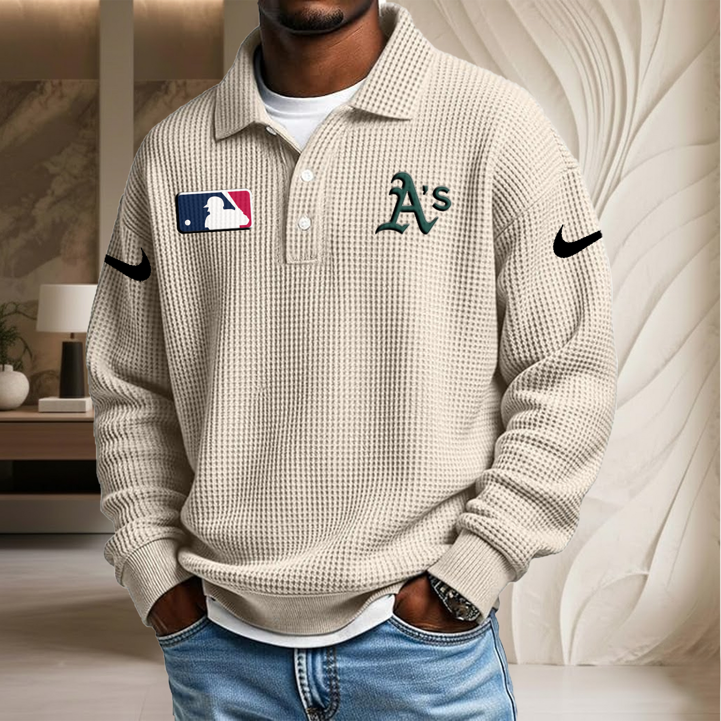 MLB x ATH Waffle Three Button Lapel Polo HLP HLPHUONG