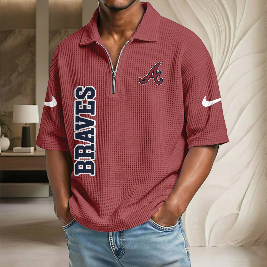 MLB x ATL Baseball Waffle Half-Zip Polo Shirt HLP HLPHUONG