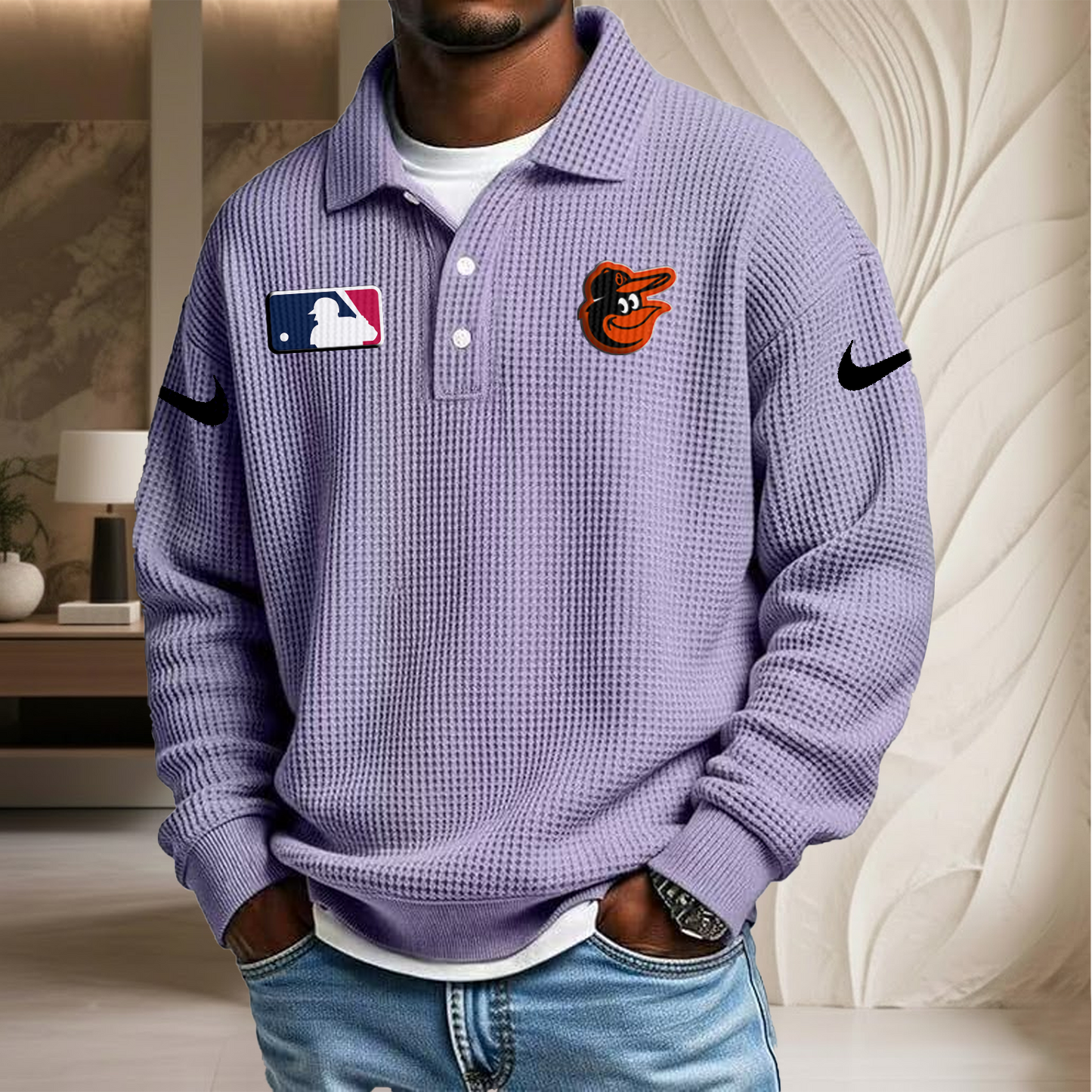 MLB x BAL Waffle Three Button Lapel Polo HLP HLPHUONG