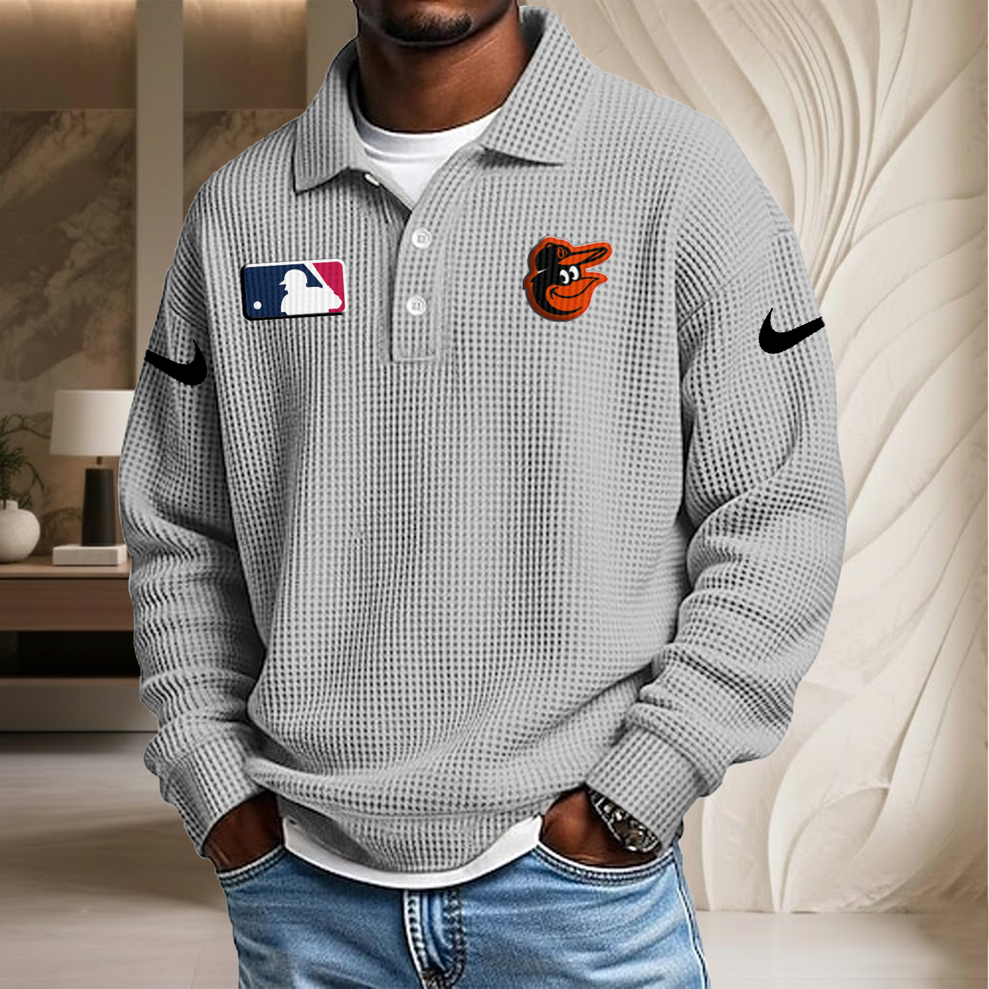 MLB x BAL Waffle Three Button Lapel Polo HLP HLPHUONG