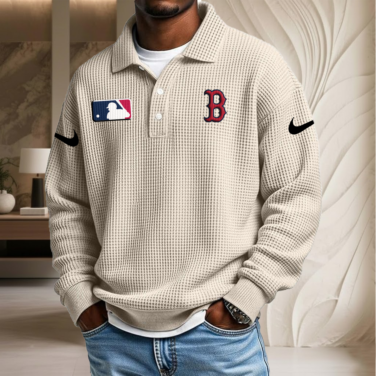MLB x BOS Waffle Three Button Lapel Polo HLP HLPHUONG