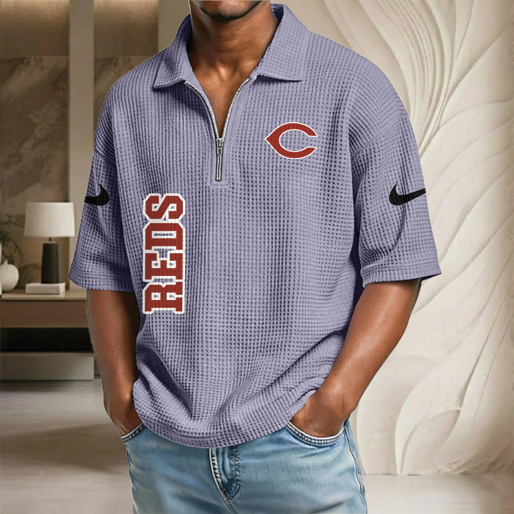 MLB x CIN Baseball Waffle Half-Zip Polo Shirt HLP HLPHUONG