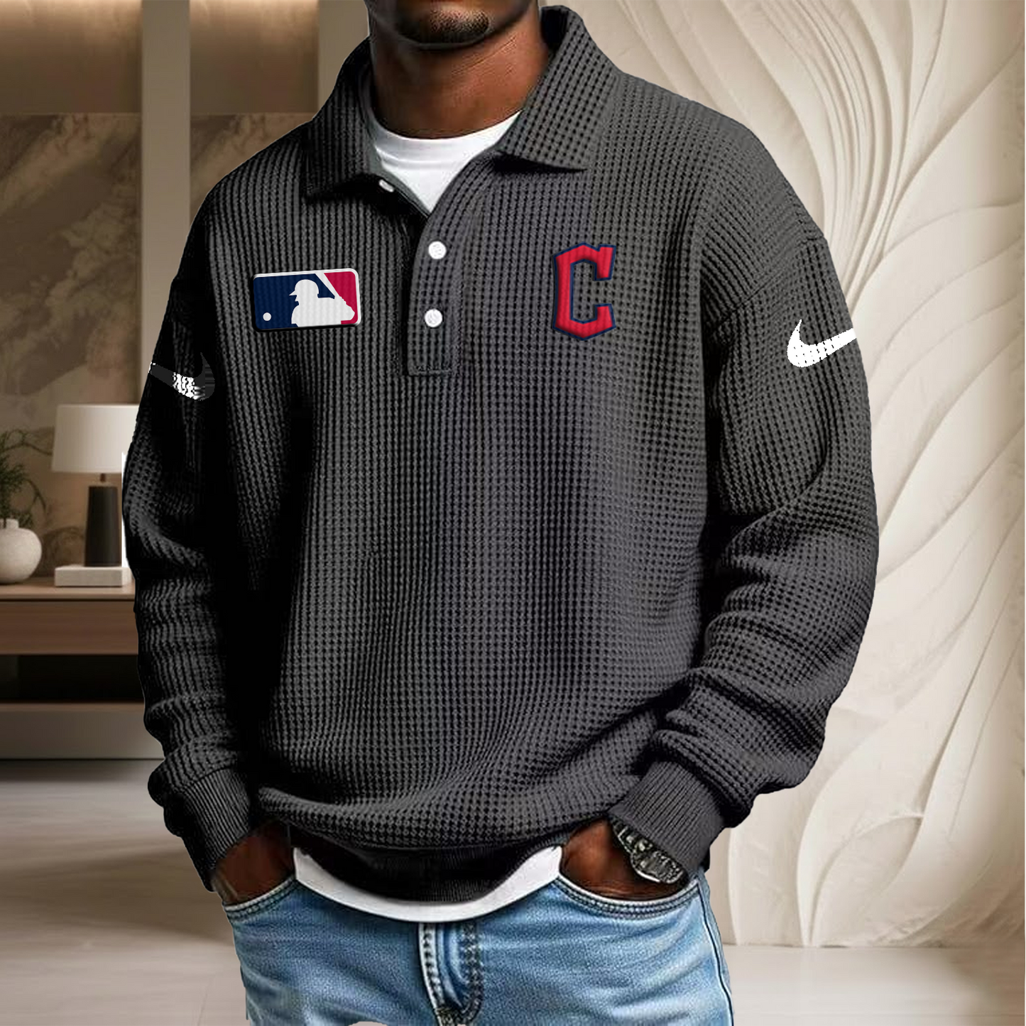 MLB x CLE Waffle Three Button Lapel Polo HLP HLPHUONG