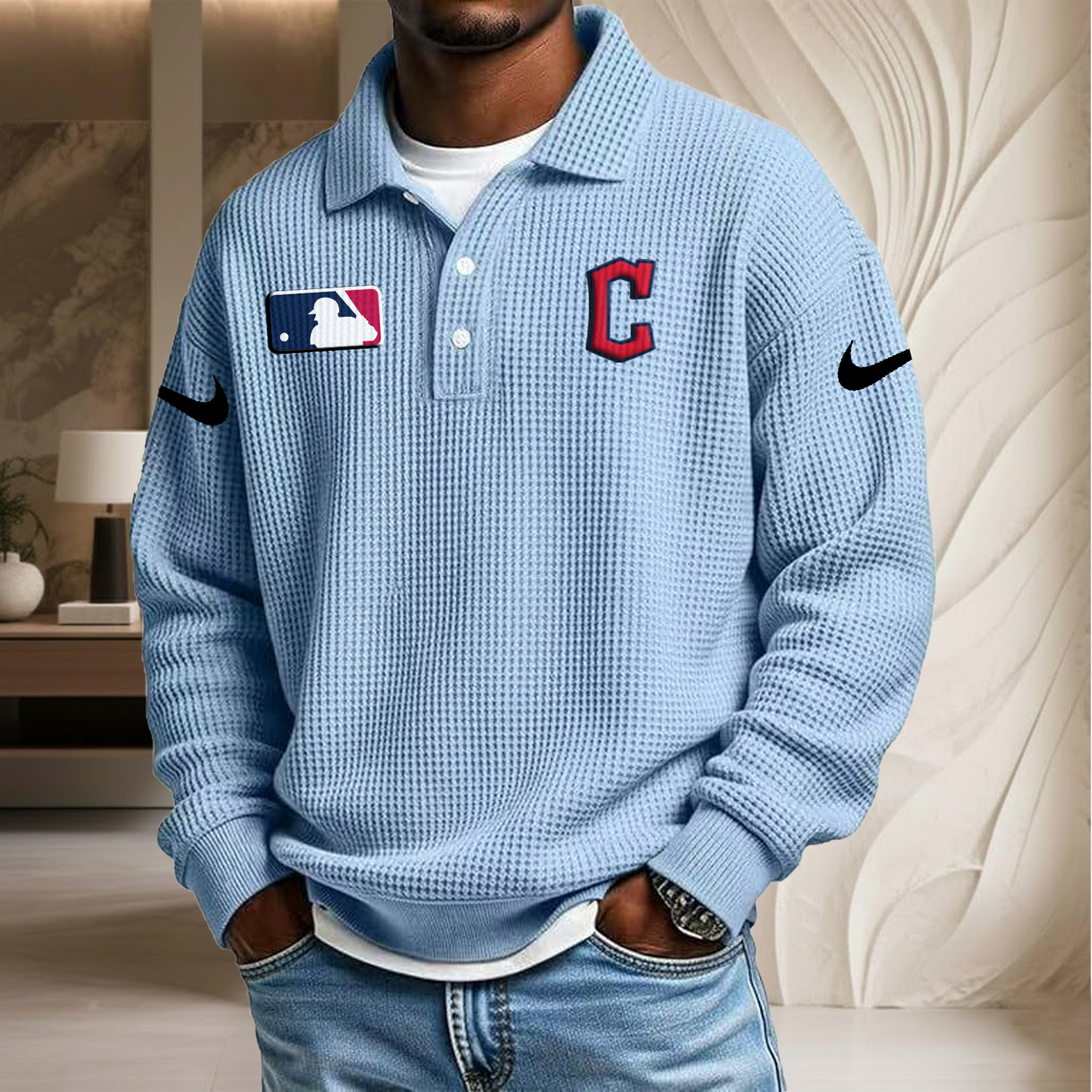 MLB x CLE Waffle Three Button Lapel Polo HLP HLPHUONG