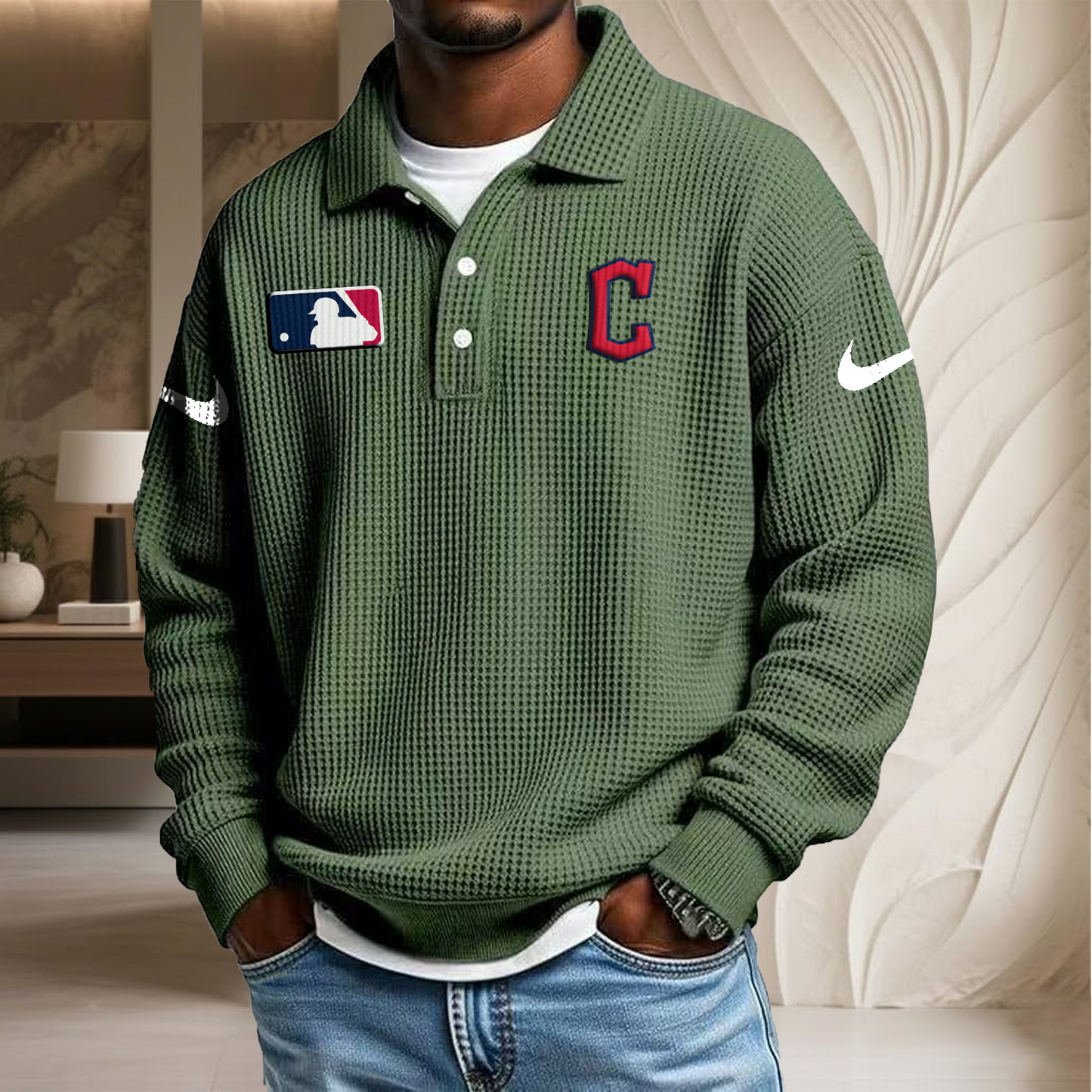 MLB x CLE Waffle Three Button Lapel Polo HLP HLPHUONG