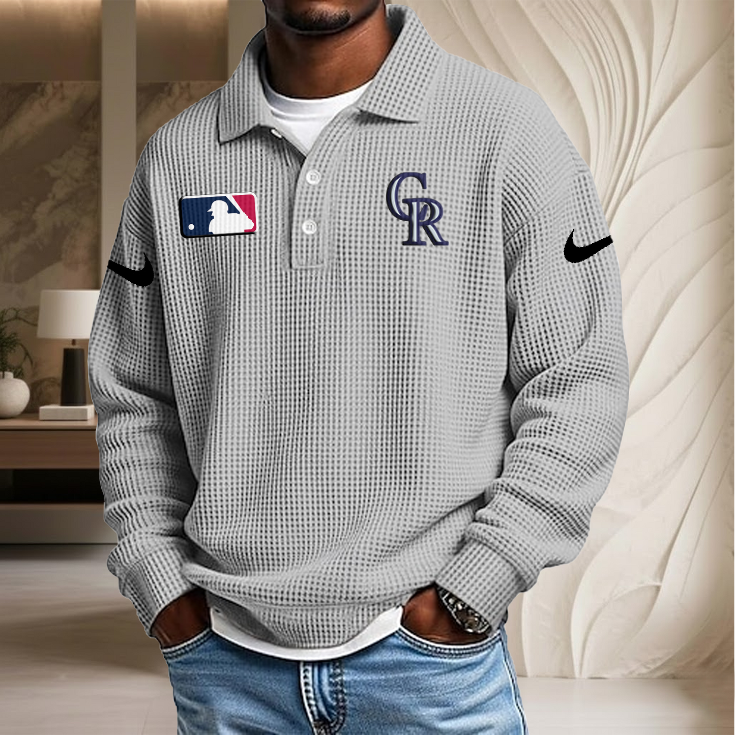 MLB x COL Waffle Three Button Lapel Polo HLP HLPHUONG