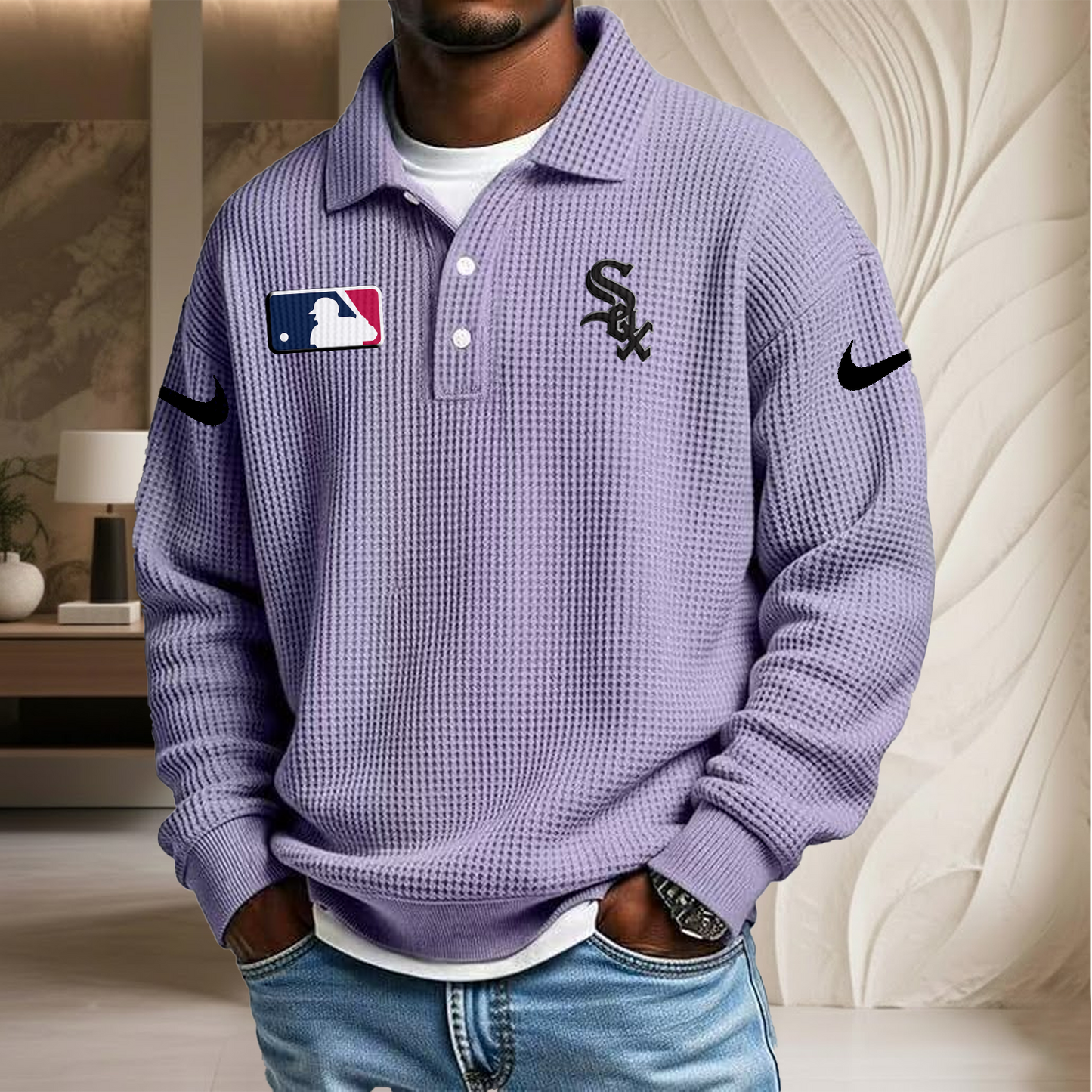 MLB x CWS Waffle Three Button Lapel Polo HLP HLPHUONG