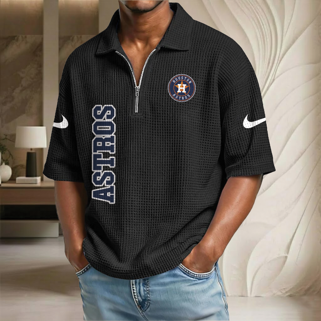 MLB x HOU Baseball Waffle Half-Zip Polo Shirt HLP HLPHUONG