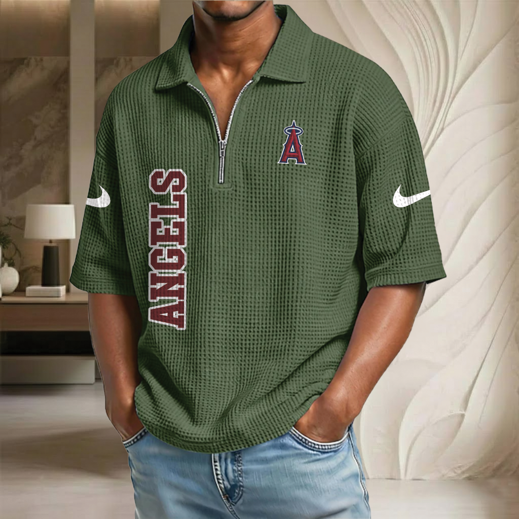 MLB x LAA Baseball Waffle Half-Zip Polo Shirt HLP HLPHUONG