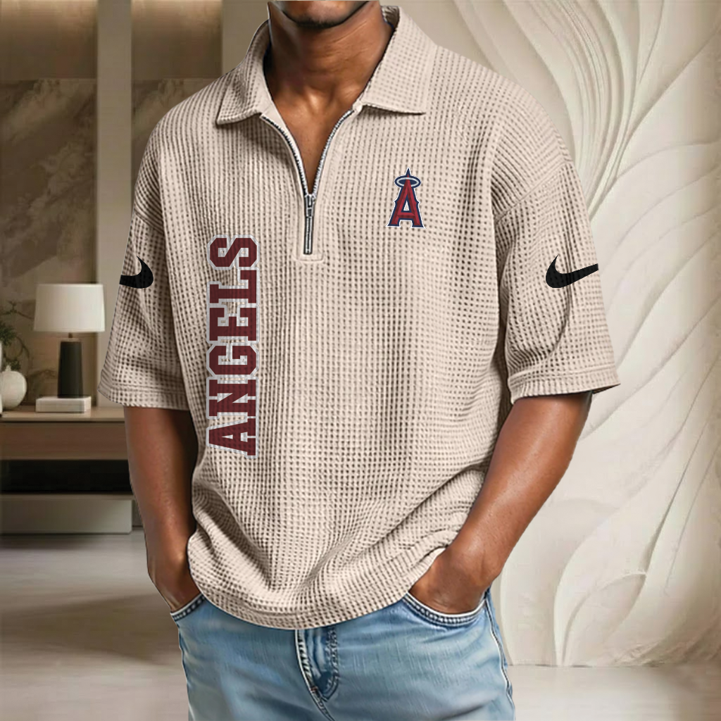 MLB x LAA Baseball Waffle Half-Zip Polo Shirt HLP HLPHUONG