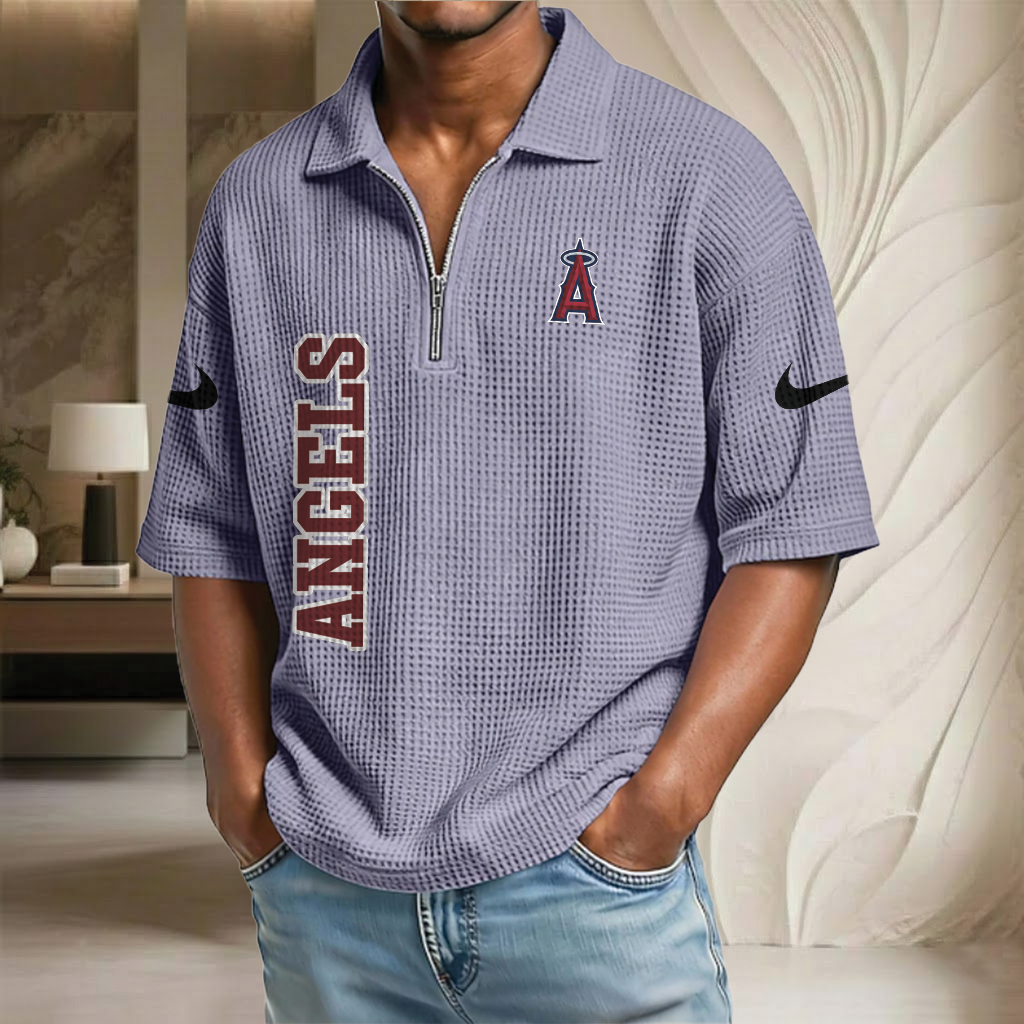 MLB x LAA Baseball Waffle Half-Zip Polo Shirt HLP HLPHUONG