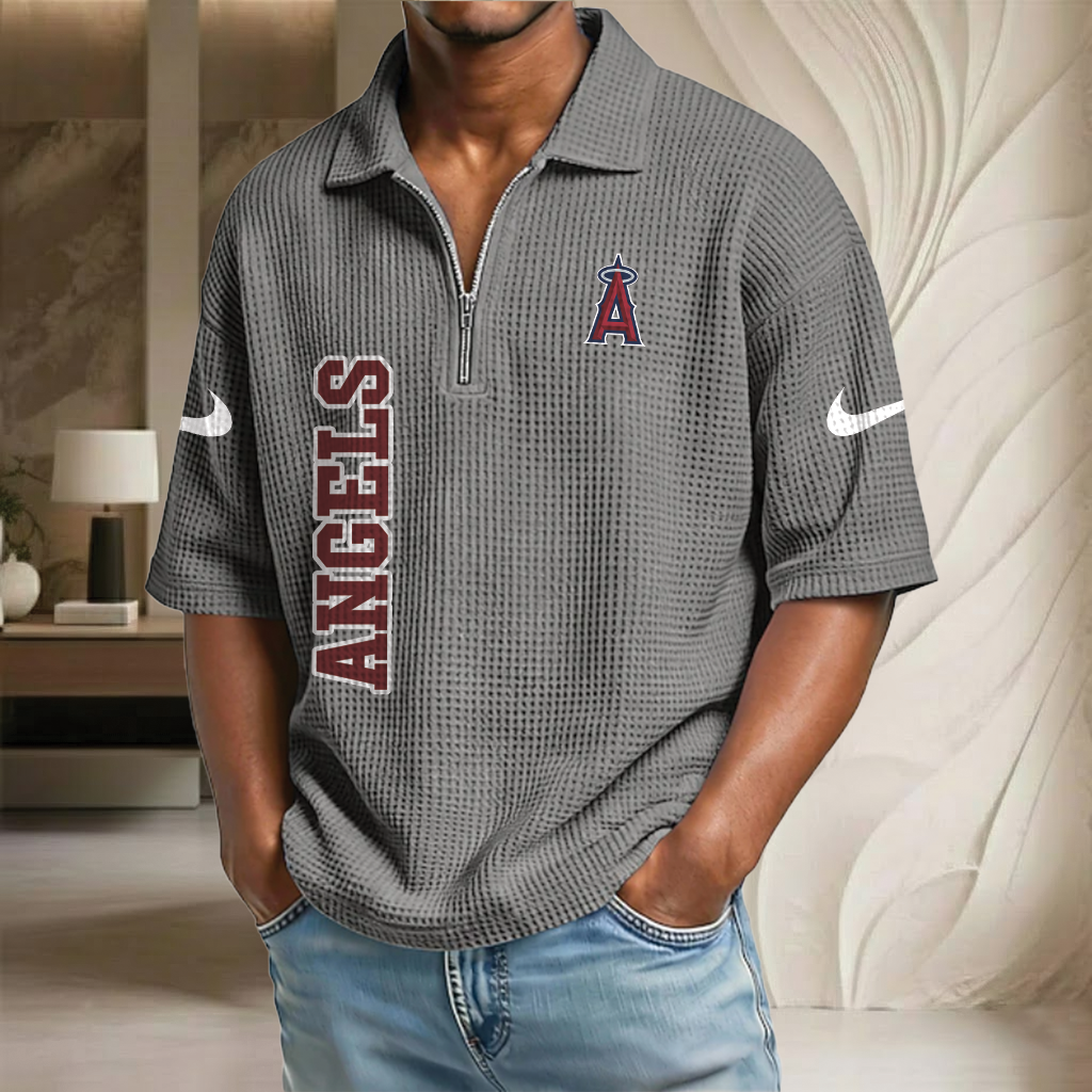 MLB x LAA Baseball Waffle Half-Zip Polo Shirt HLP HLPHUONG
