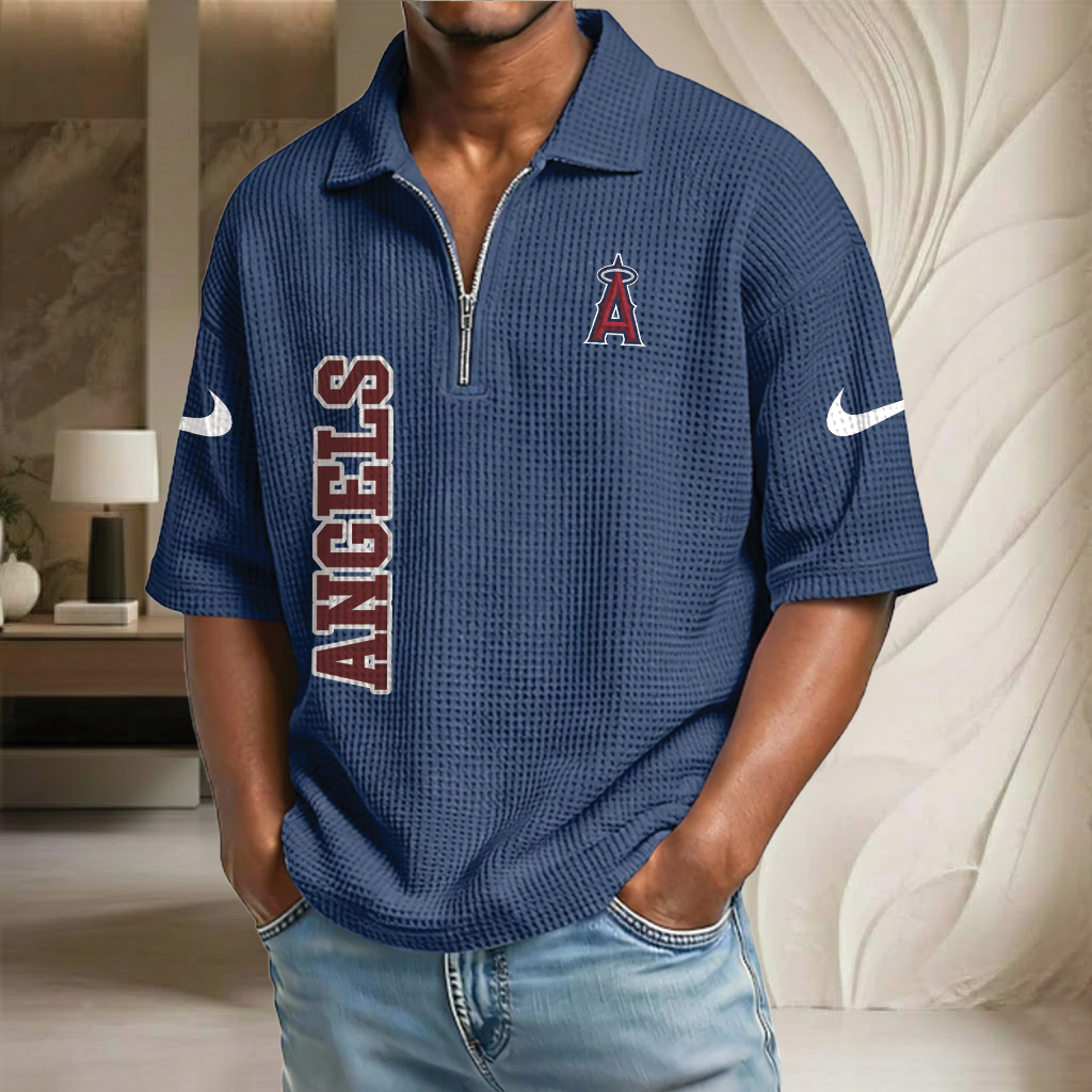MLB x LAA Baseball Waffle Half-Zip Polo Shirt HLP HLPHUONG