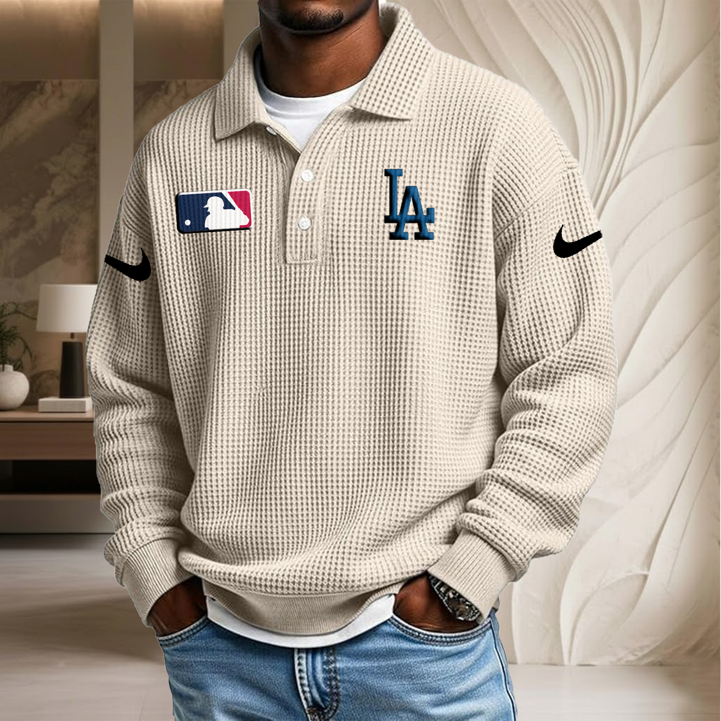 MLB x LAD Waffle Three Button Lapel Polo HLP HLPHUONG