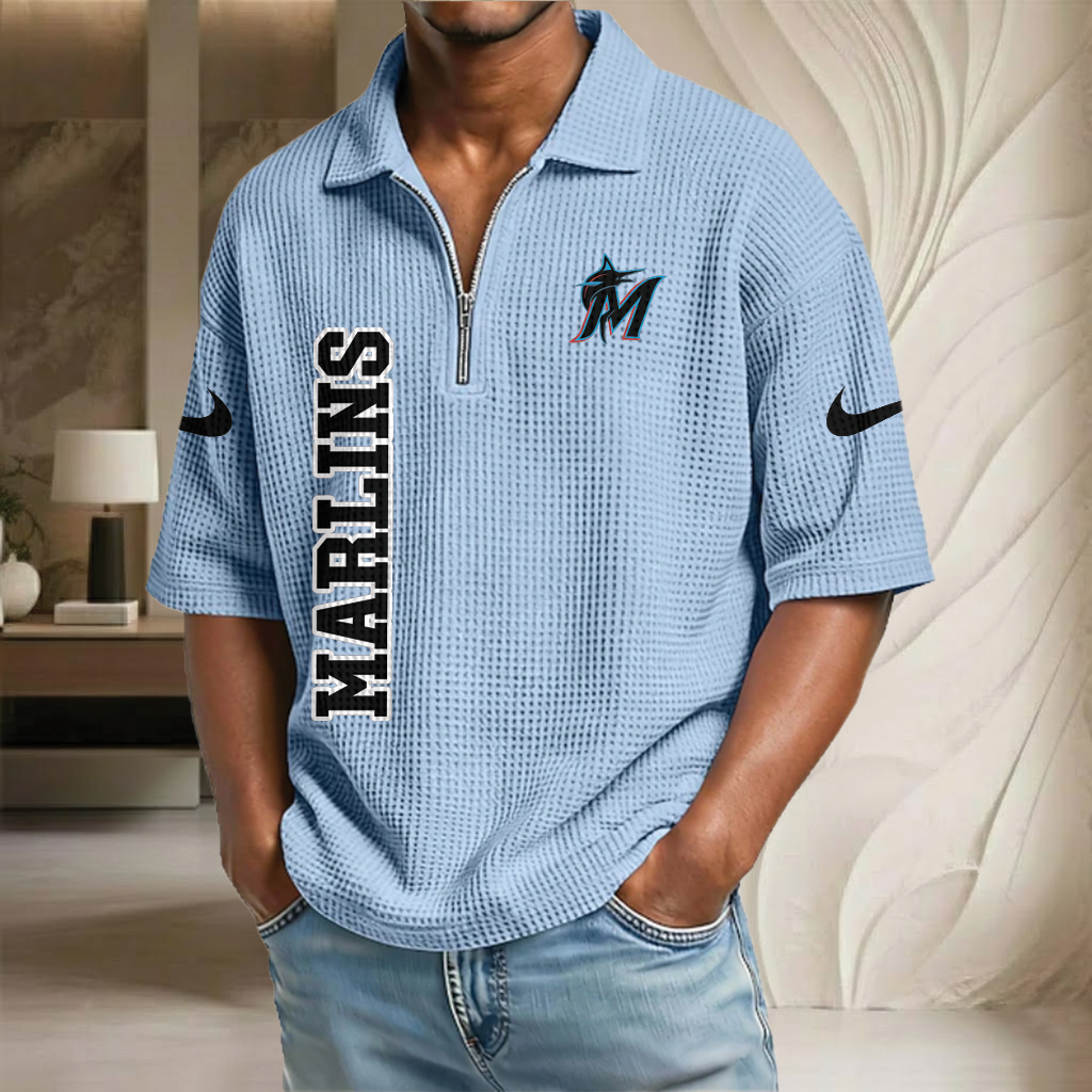MLB x MIA Baseball Waffle Half-Zip Polo Shirt HLP HLPHUONG