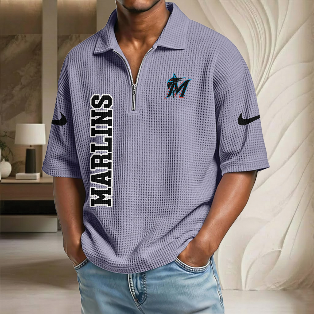 MLB x MIA Baseball Waffle Half-Zip Polo Shirt HLP HLPHUONG