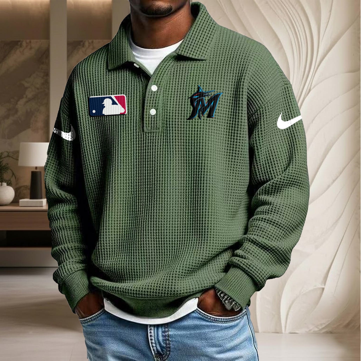 MLB x MIA Waffle Three Button Lapel Polo HLP HLPHUONG