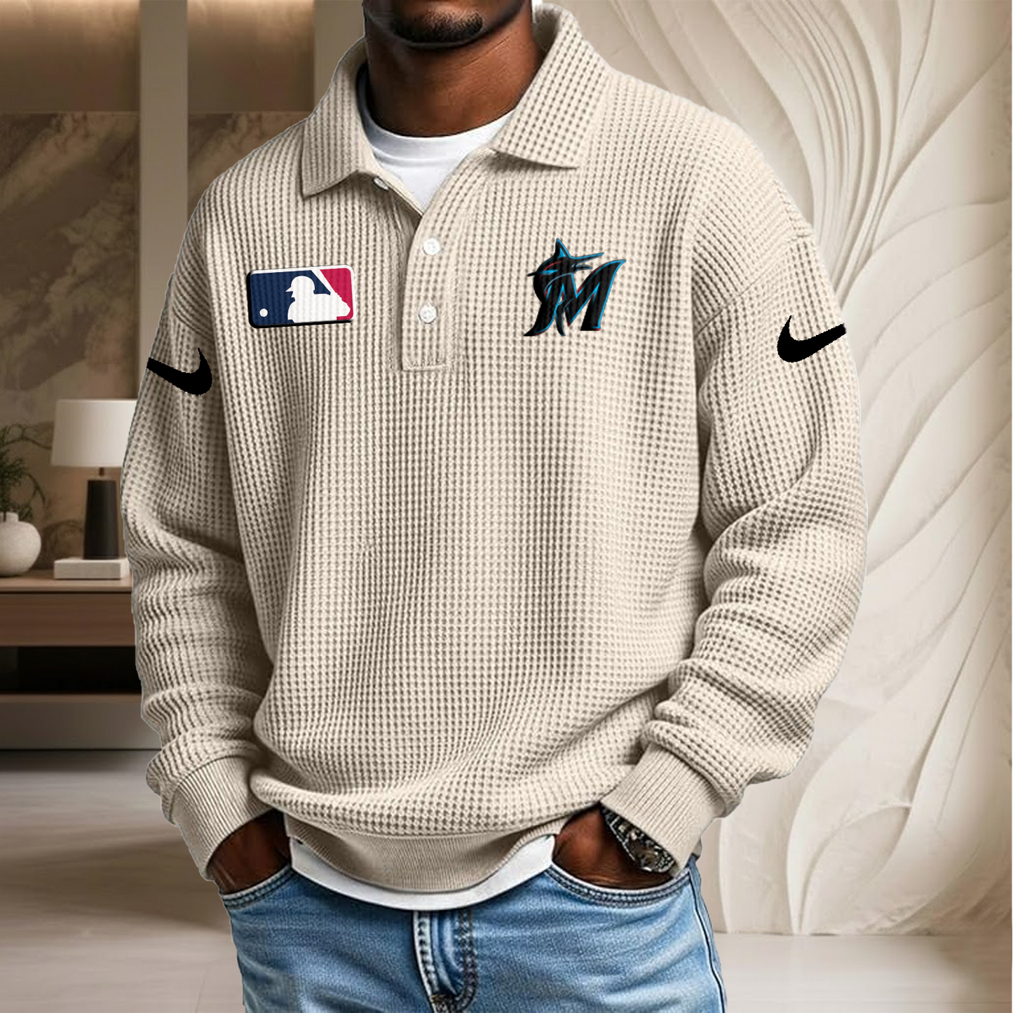 MLB x MIA Waffle Three Button Lapel Polo HLP HLPHUONG