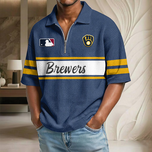 MLB x MIL Baseball Waffle Half-Zip Polo Shirt HLP HLPHUONG