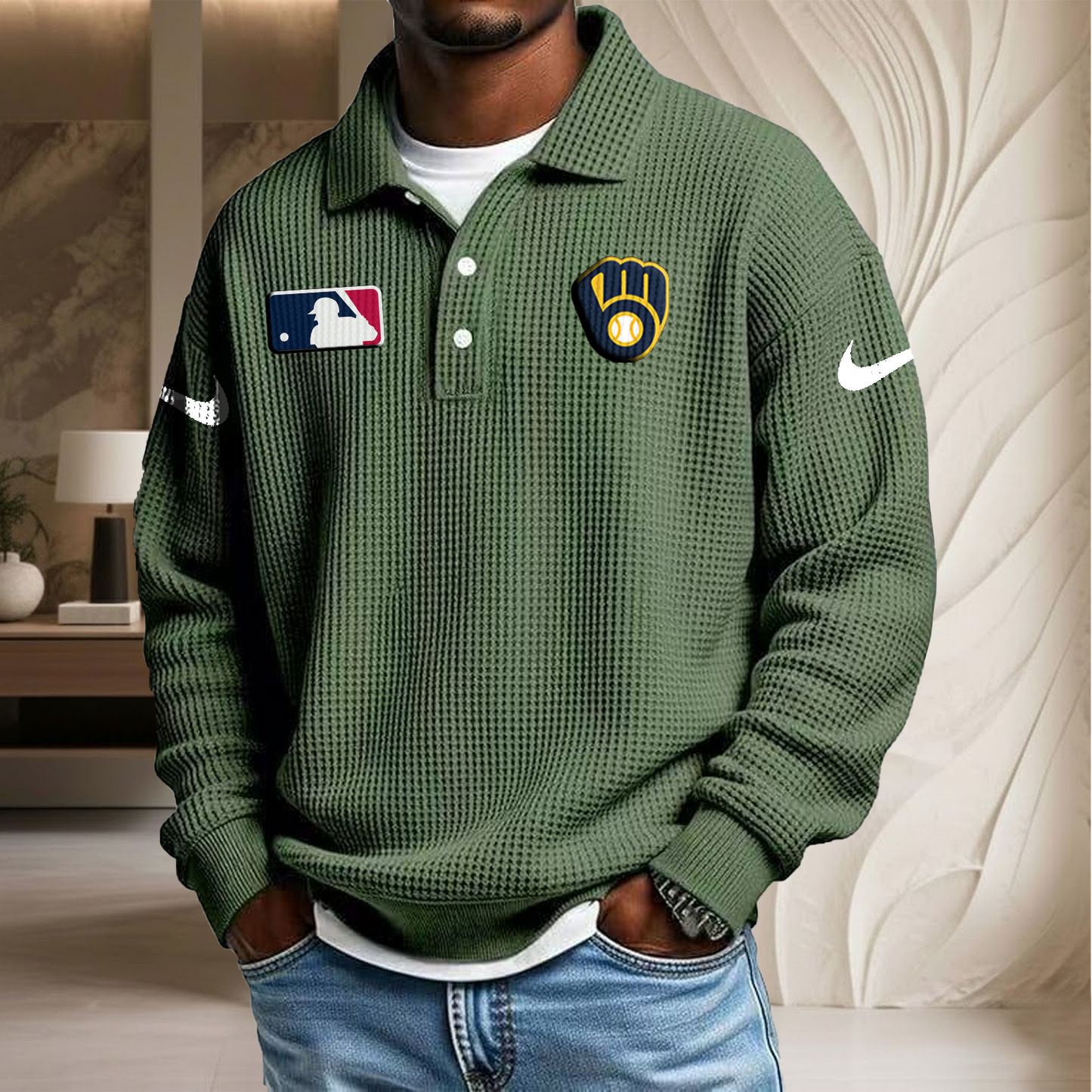 MLB x MIL Waffle Three Button Lapel Polo HLP HLPHUONG